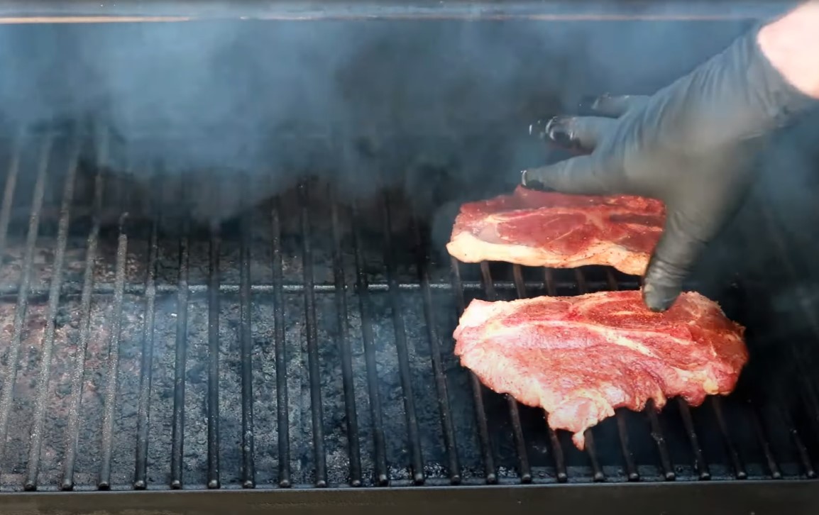smoking pork steaks on pellet grill